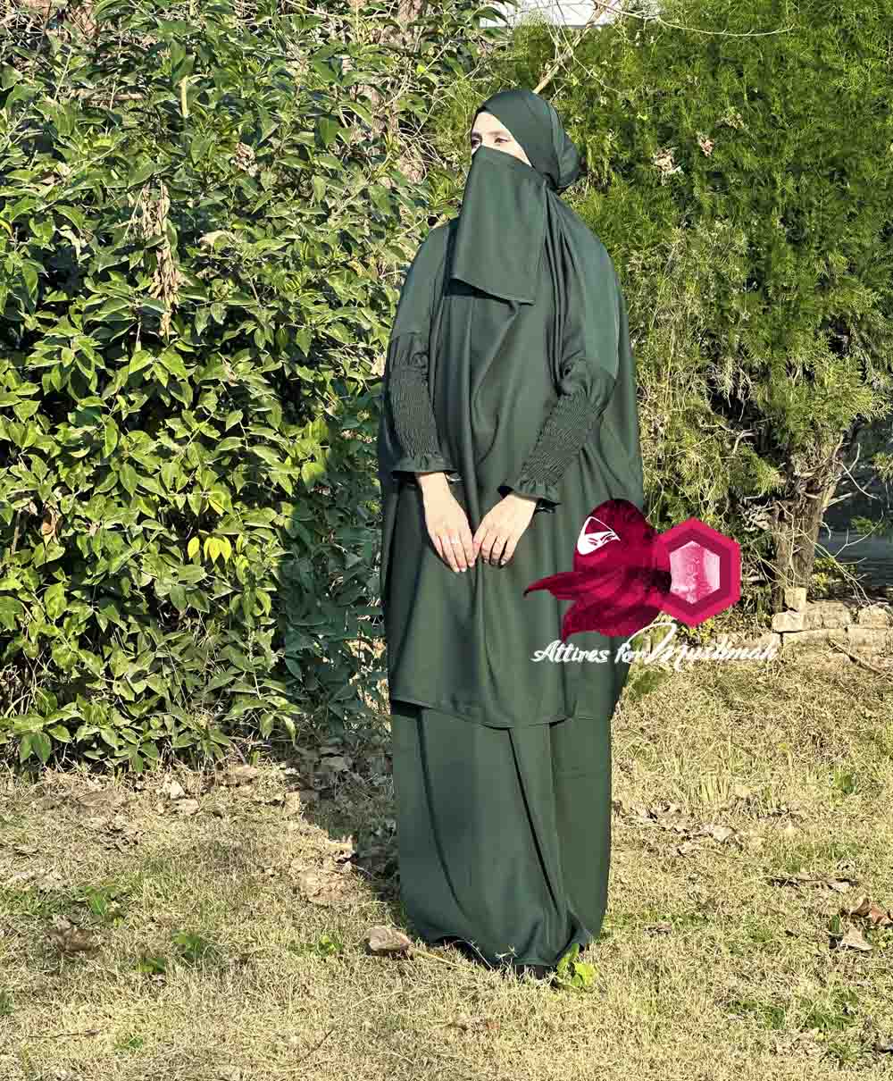 3 Piece Jilbab - Bottle Green