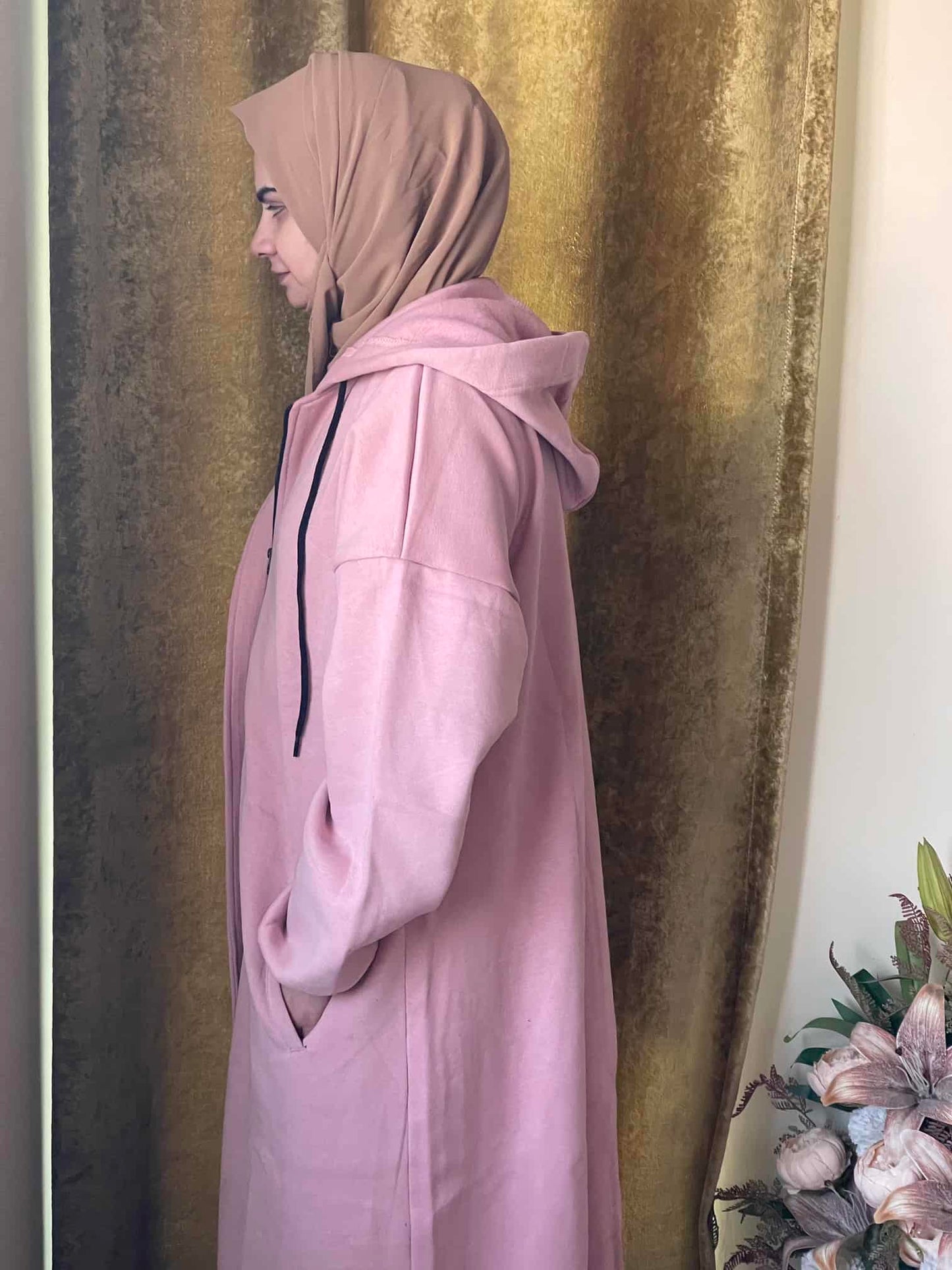 Hoodie Abaya (Baby Pink)