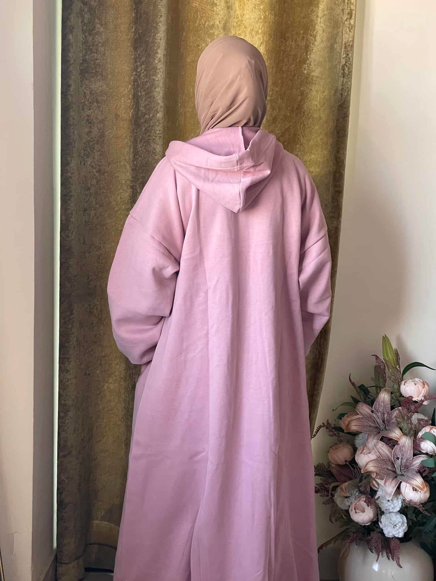 Hoodie Abaya (Baby Pink)