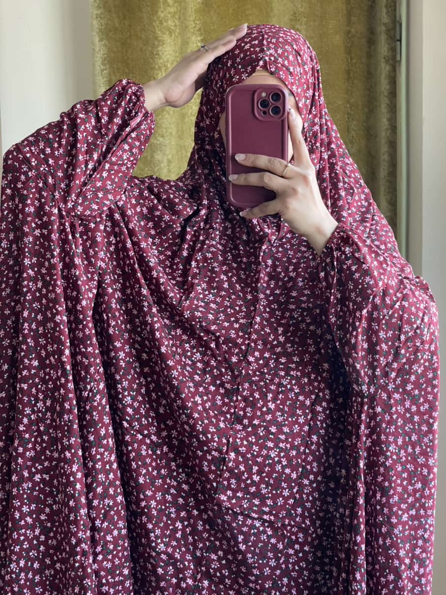 Full Coverage Namaz chadar with sleeves + Niqab (Linen)