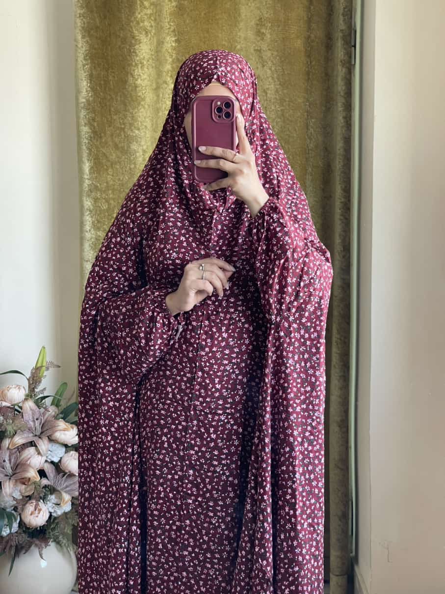 Full Coverage Namaz chadar with sleeves + Niqab (Linen)