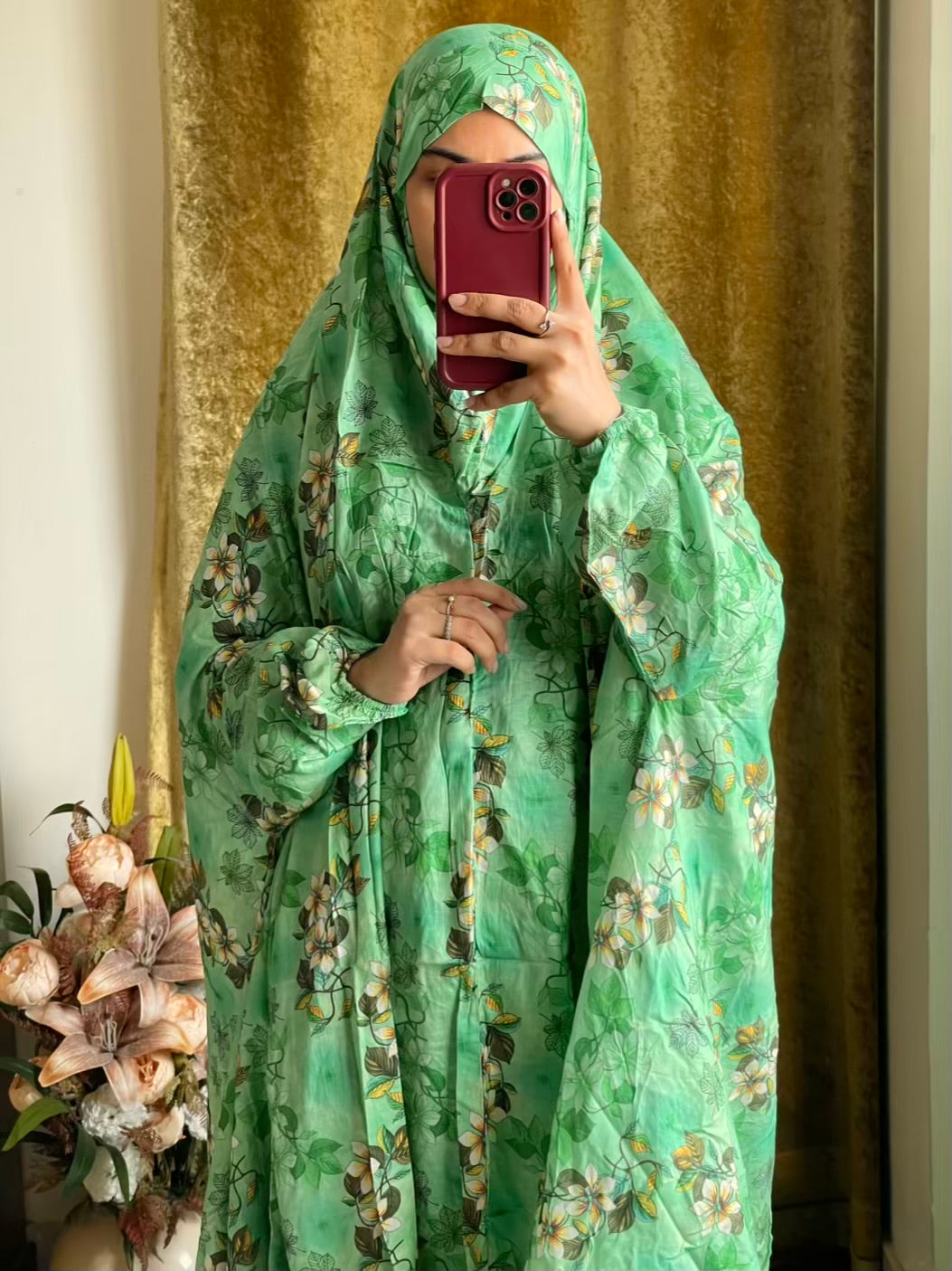 Full Coverage Namaz Chadar with Sleeves + Niqab (Pure Lawn)