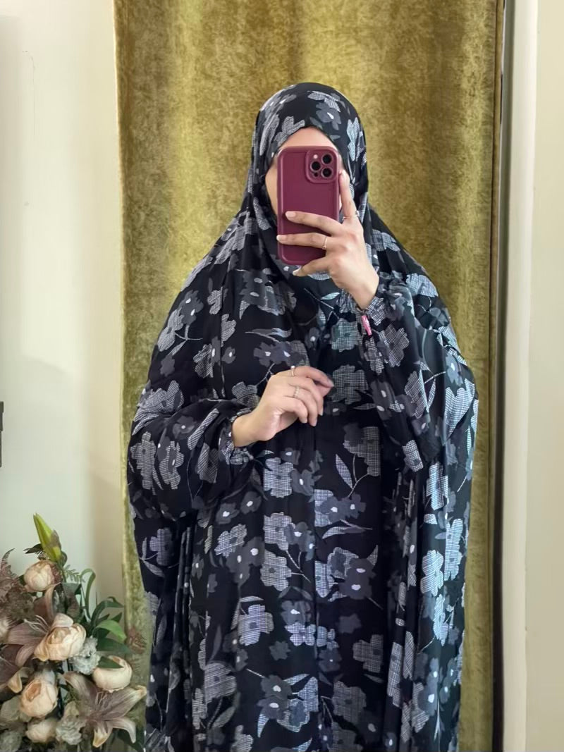 Full Coverage Namaz chadar with sleeves + Niqab (Linen)
