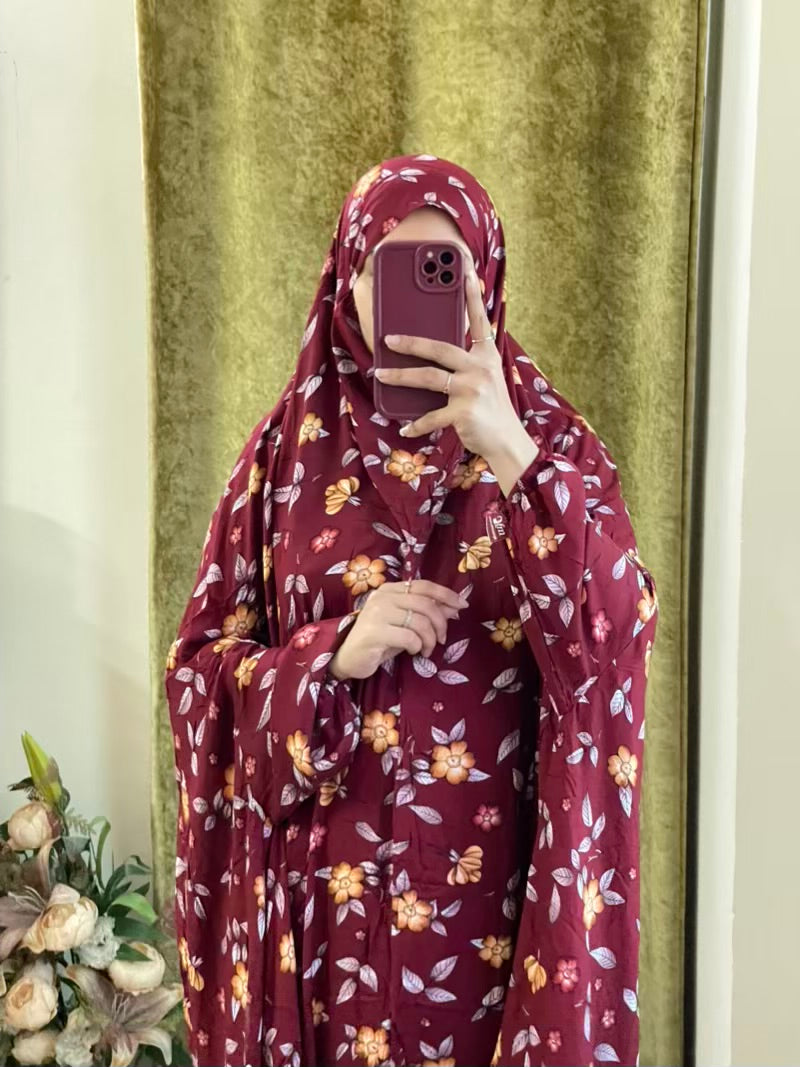 Full Coverage Namaz chadar with sleeves + Niqab (Linen)