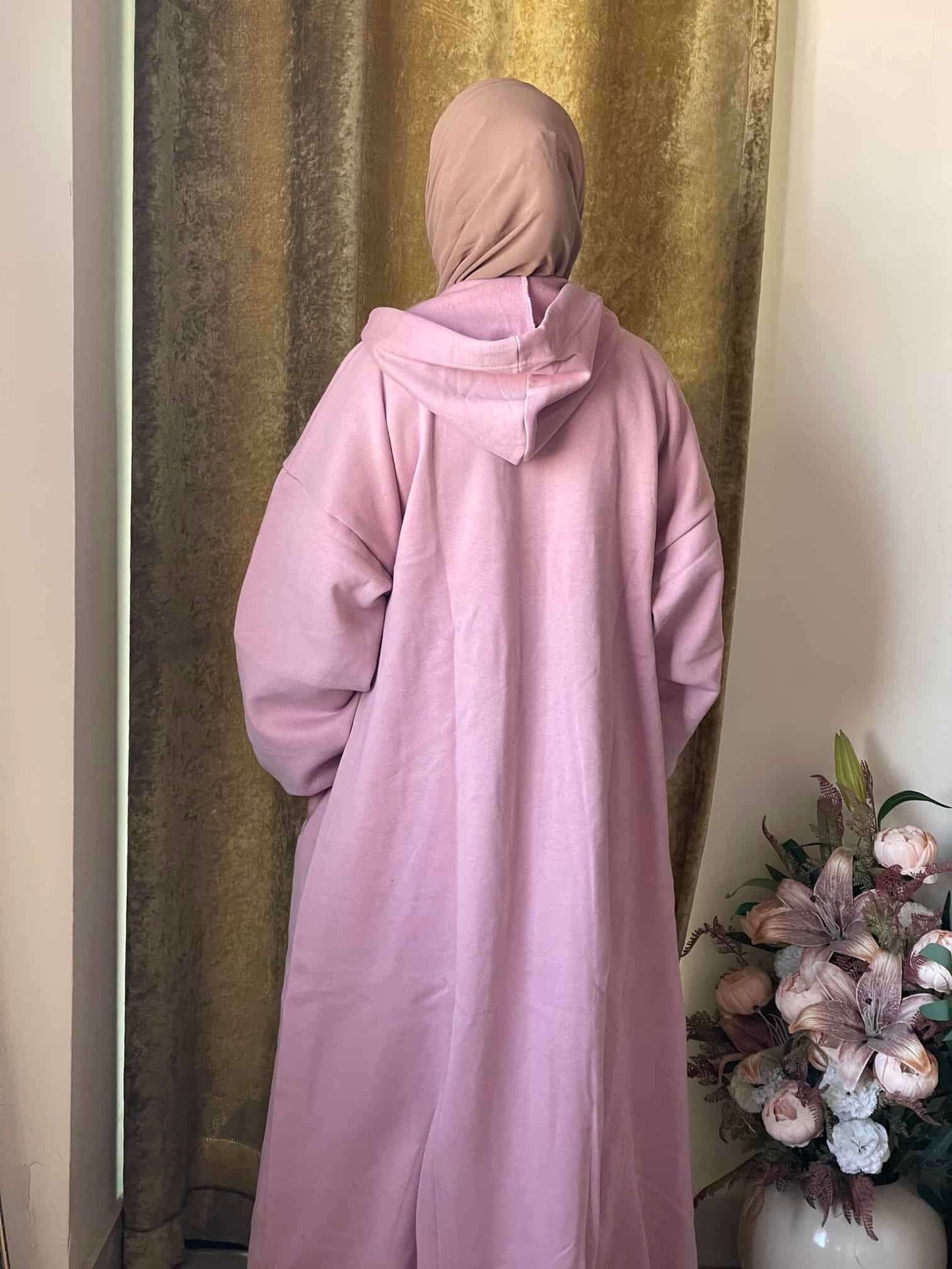 Hoodie Abaya (Baby Pink) Attires For Muslimah