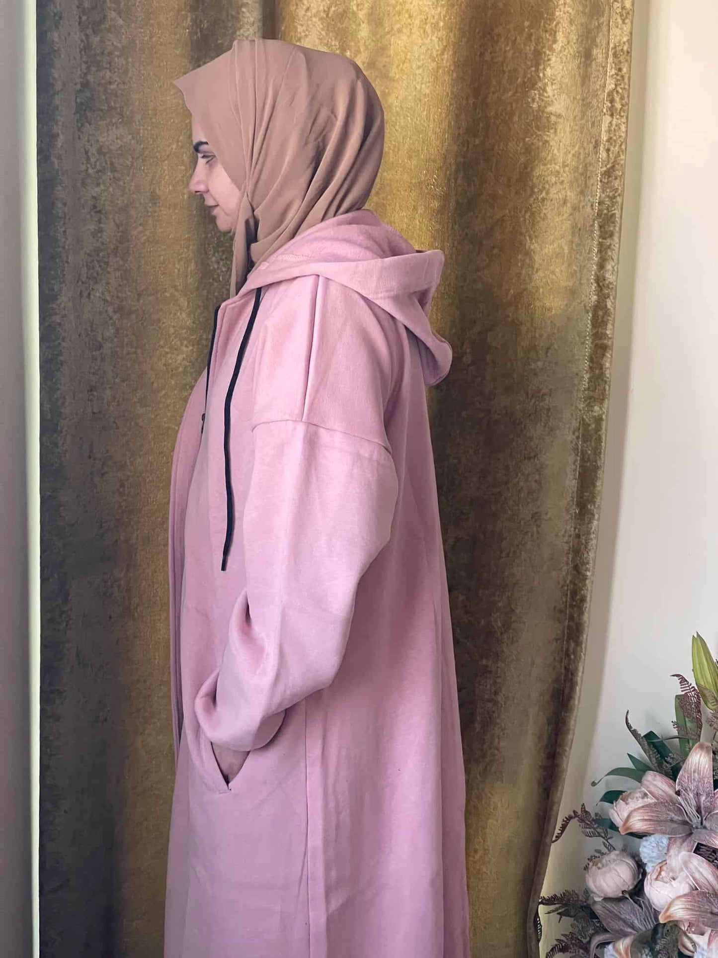 Hoodie Abaya (Baby Pink) Attires For Muslimah