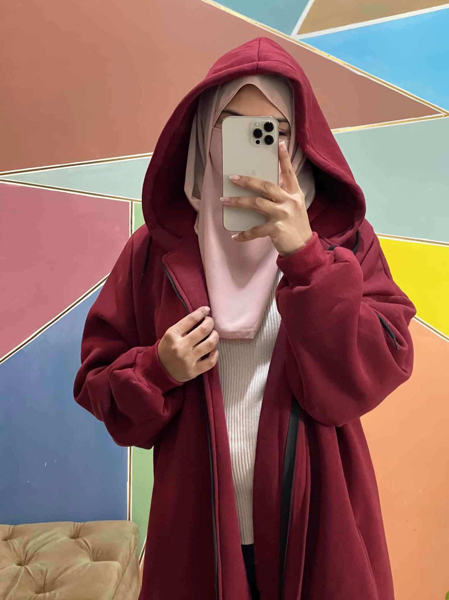 Hoodie Abaya (Blood Red) Attires For Muslimah