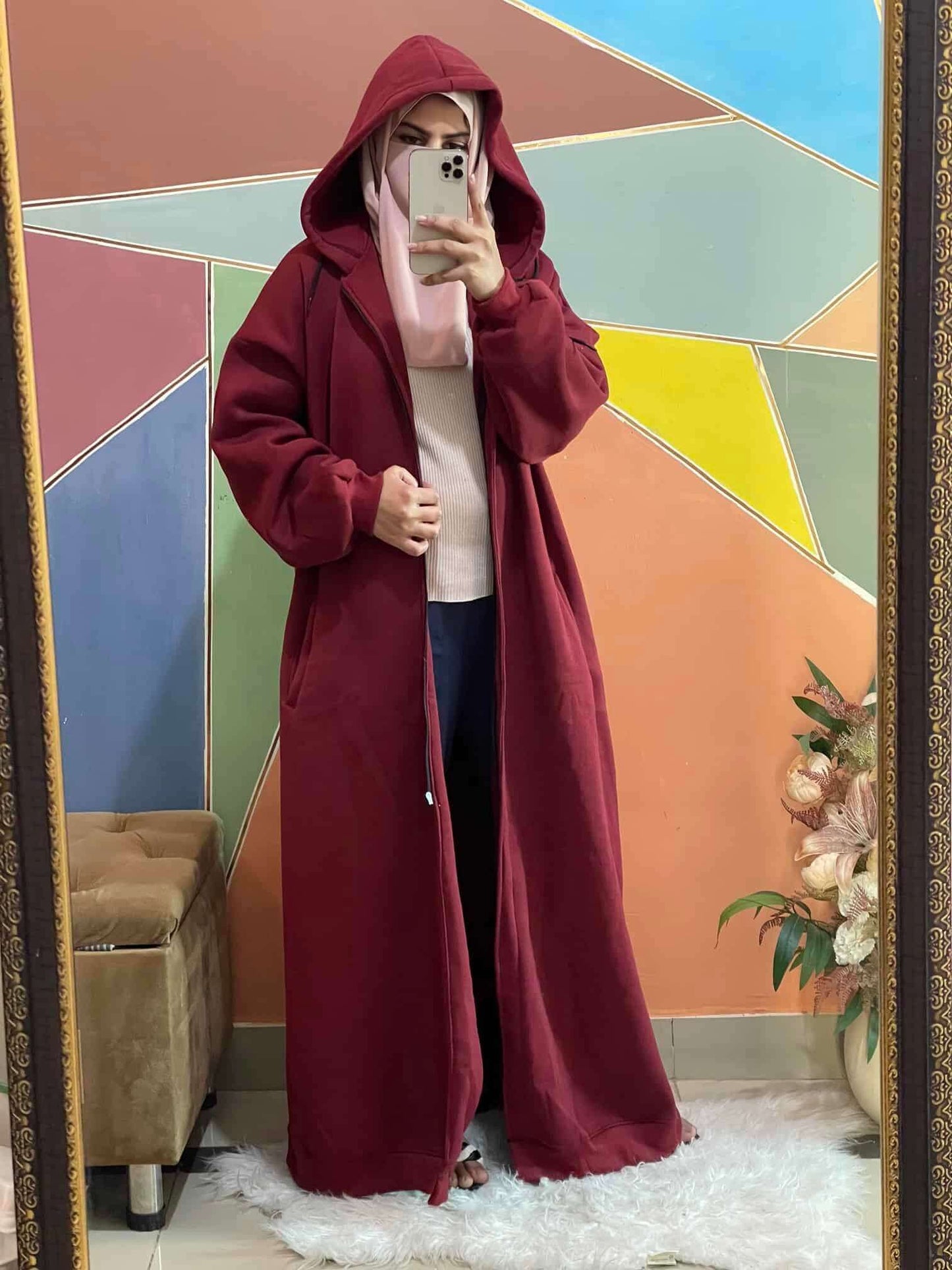Hoodie Abaya (Blood Red) Attires For Muslimah