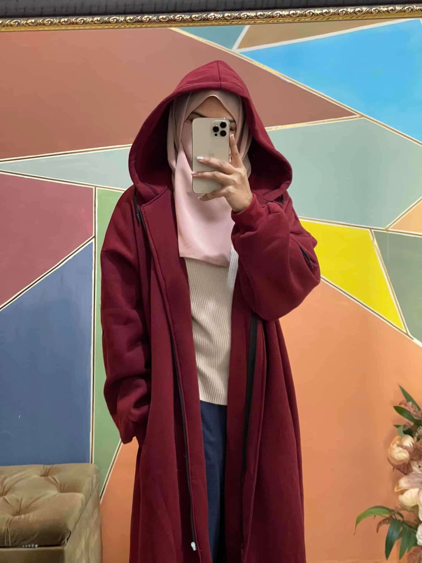 Hoodie Abaya (Blood Red) Attires For Muslimah