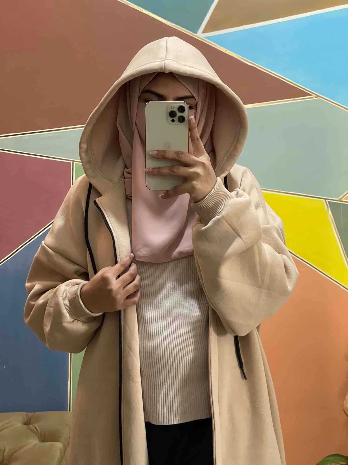 Hoodie Abaya (Cream) Attires For Muslimah