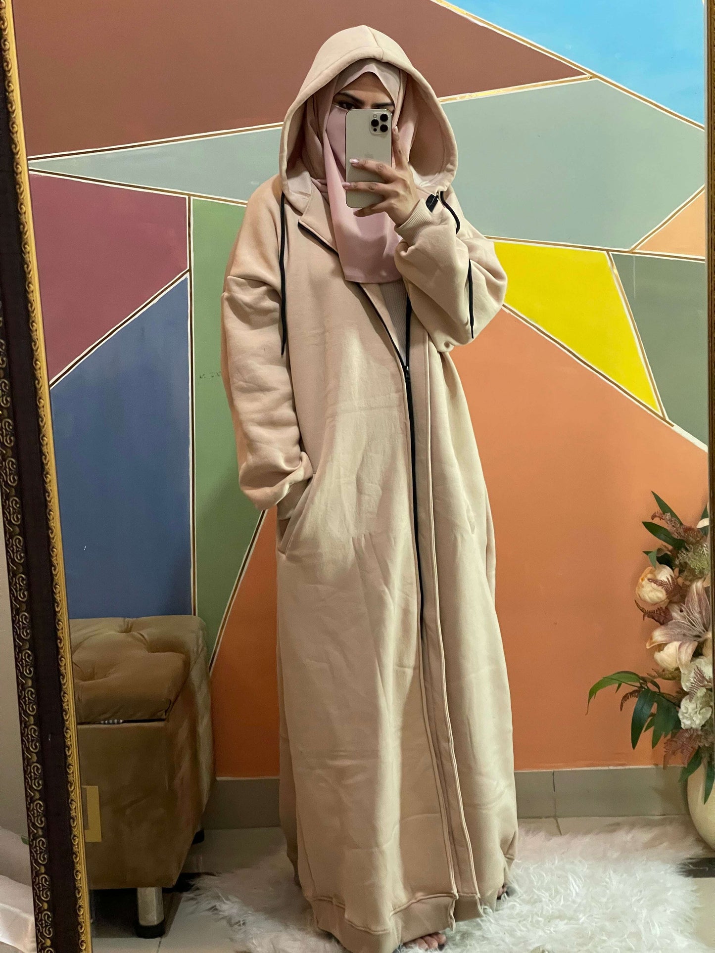 Hoodie Abaya (Cream) Attires For Muslimah