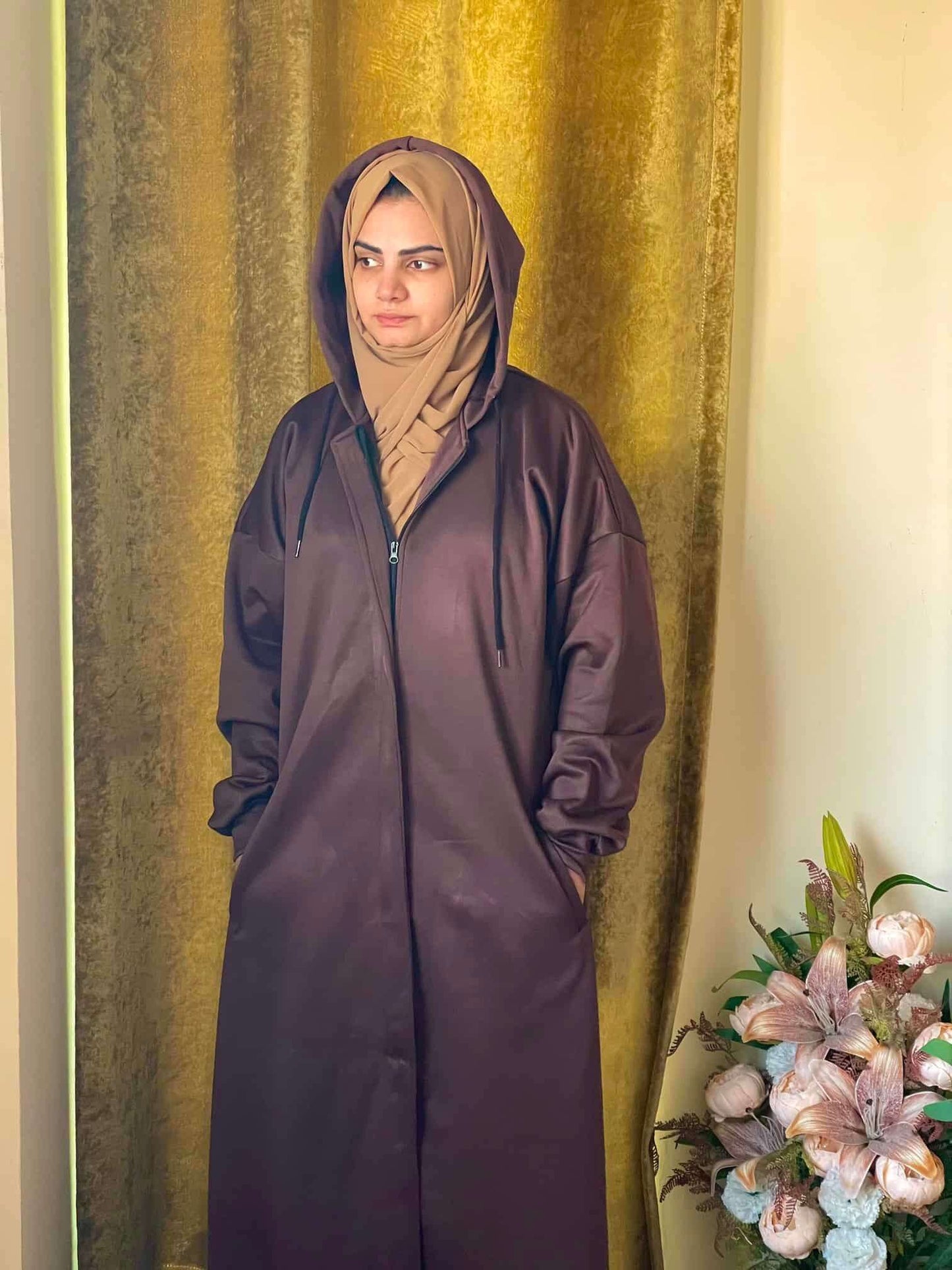 Hoodie Abaya (Muavish Brown ) Attires For Muslimah
