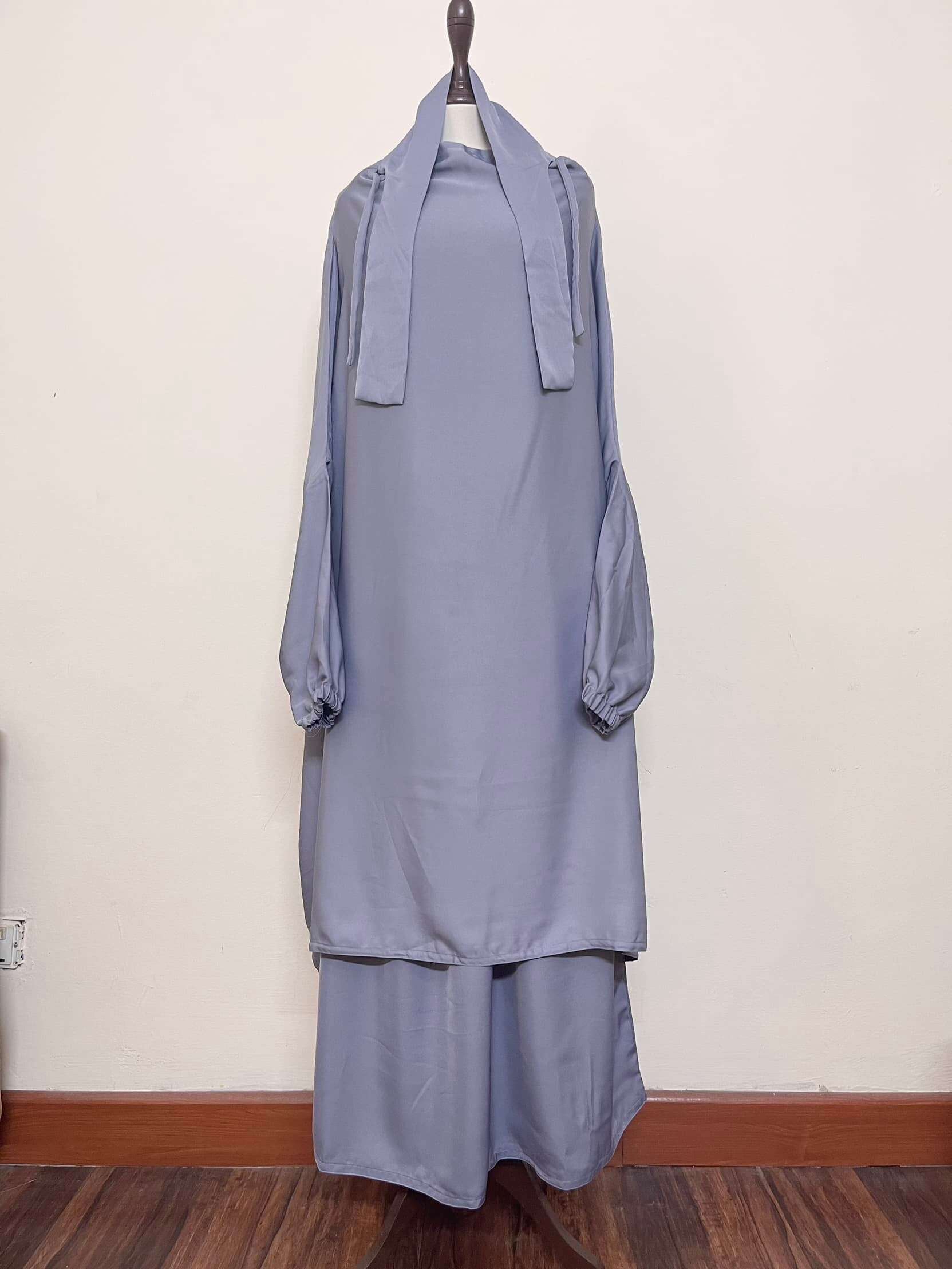 3 Piece Jilbab - Grey Attires For Muslimah