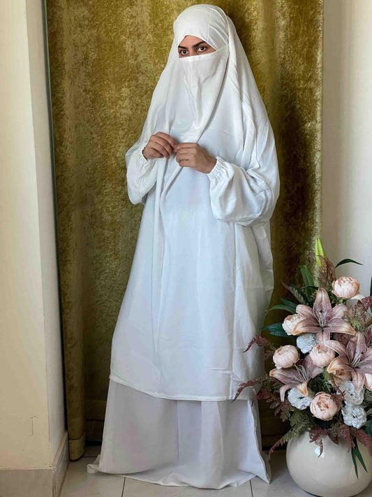 3 Piece Jilbab - Pearl White Attires For Muslimah