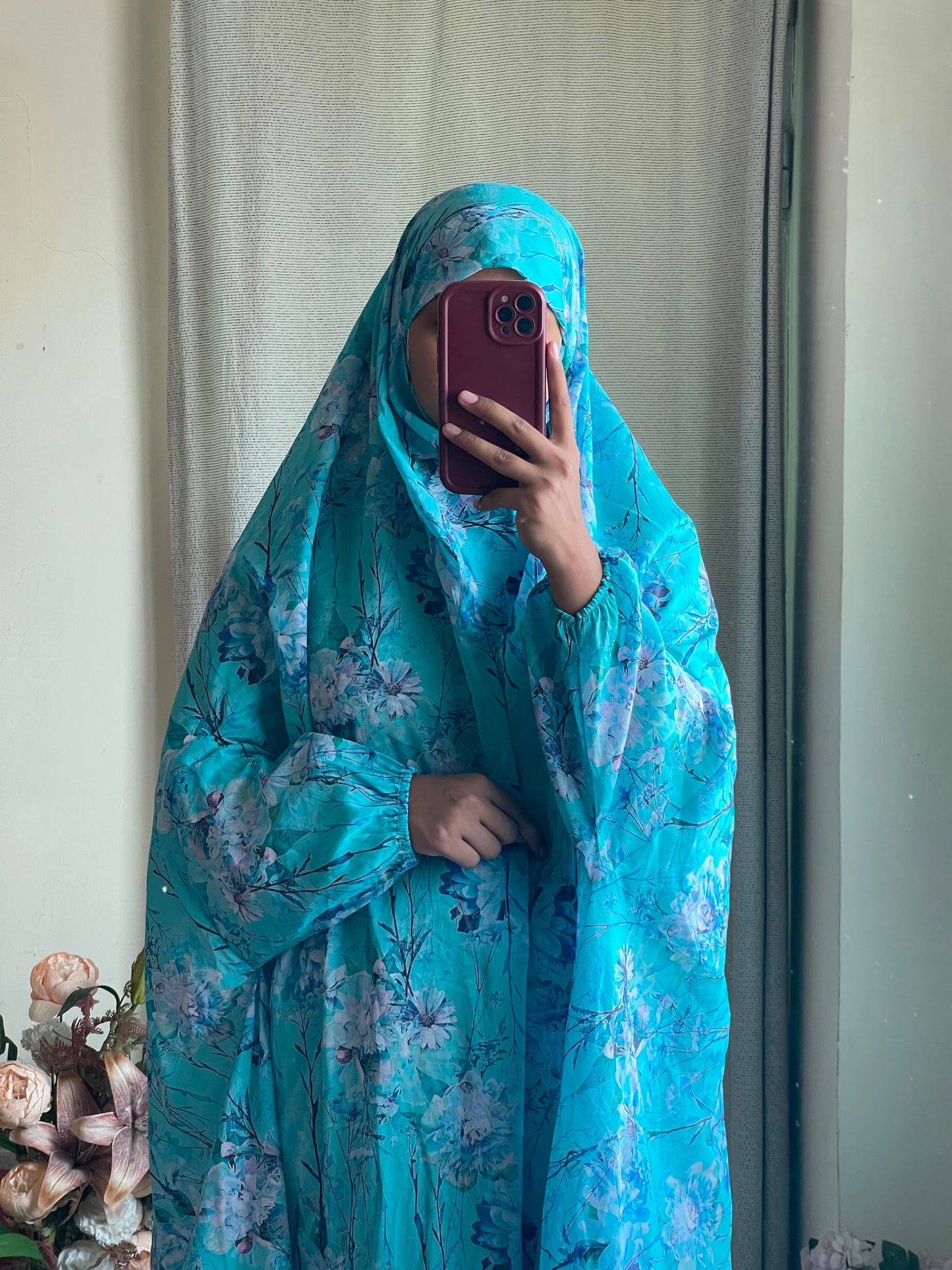 Full Coverage Namaz Chadar with Sleeves + Niqab (Pure Lawn)
