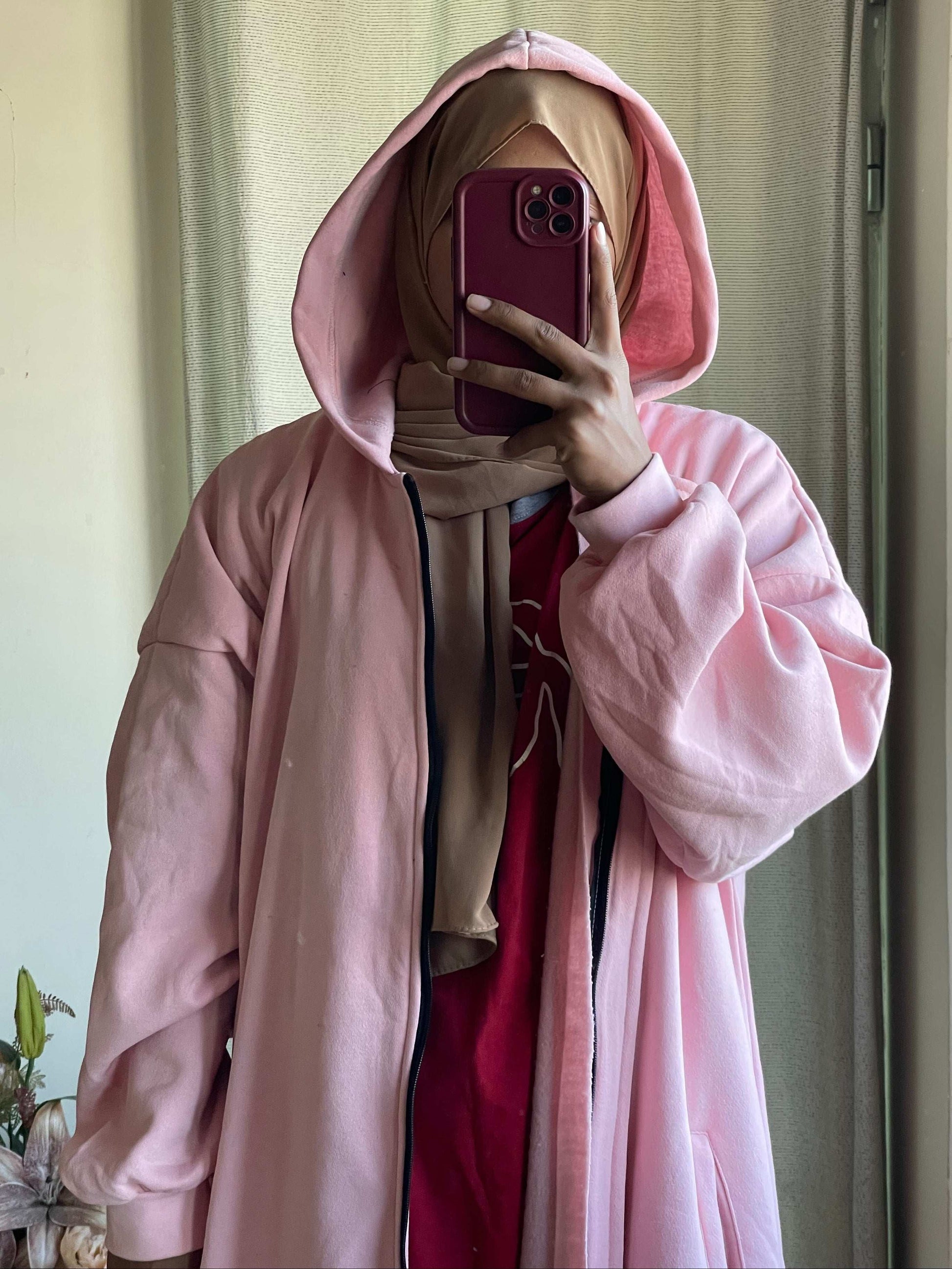 Hoodie Abaya (Pastel Pink)