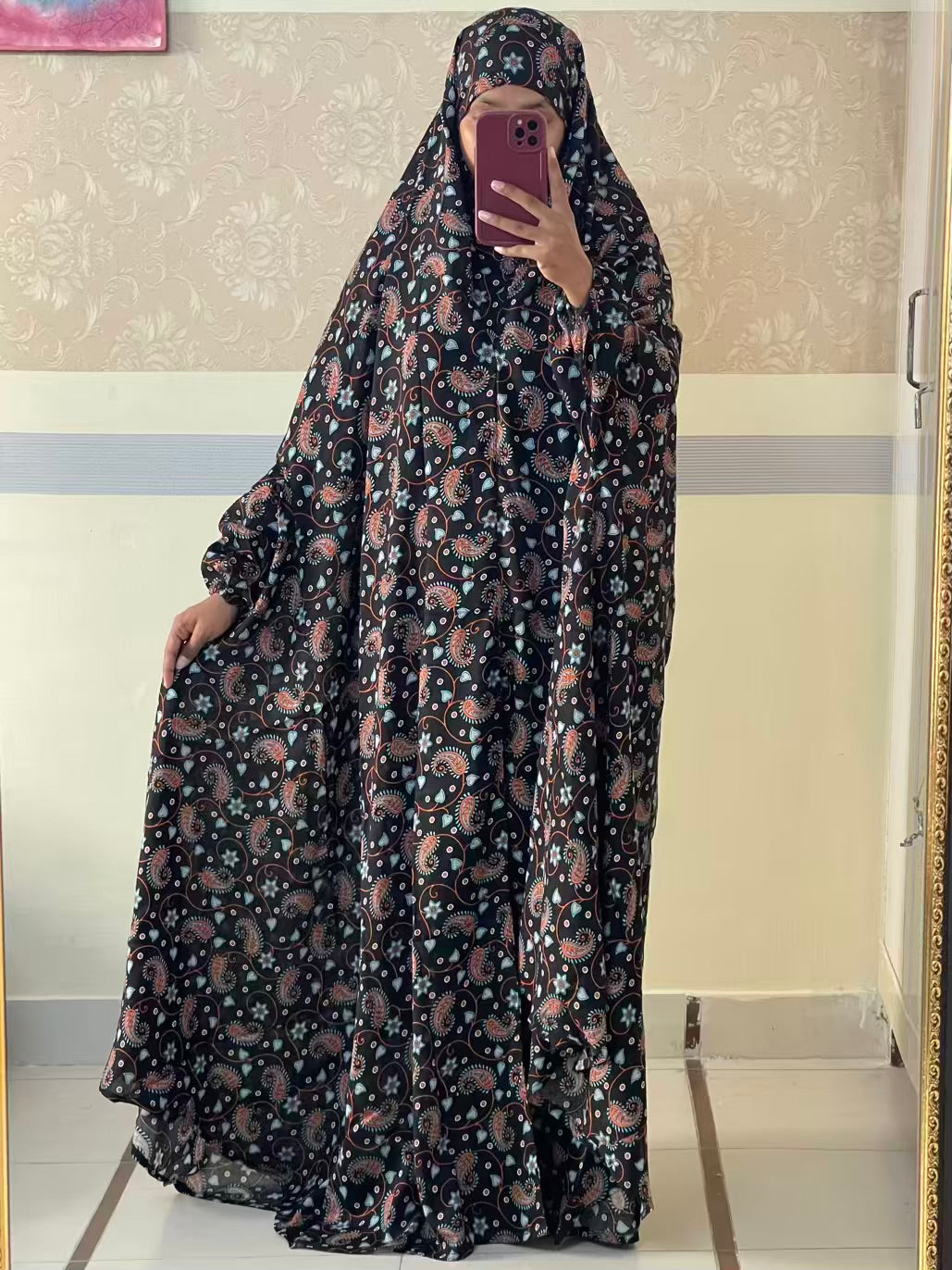Full Coverage Namaz Chadar with Sleeves + Niqab (Linen)