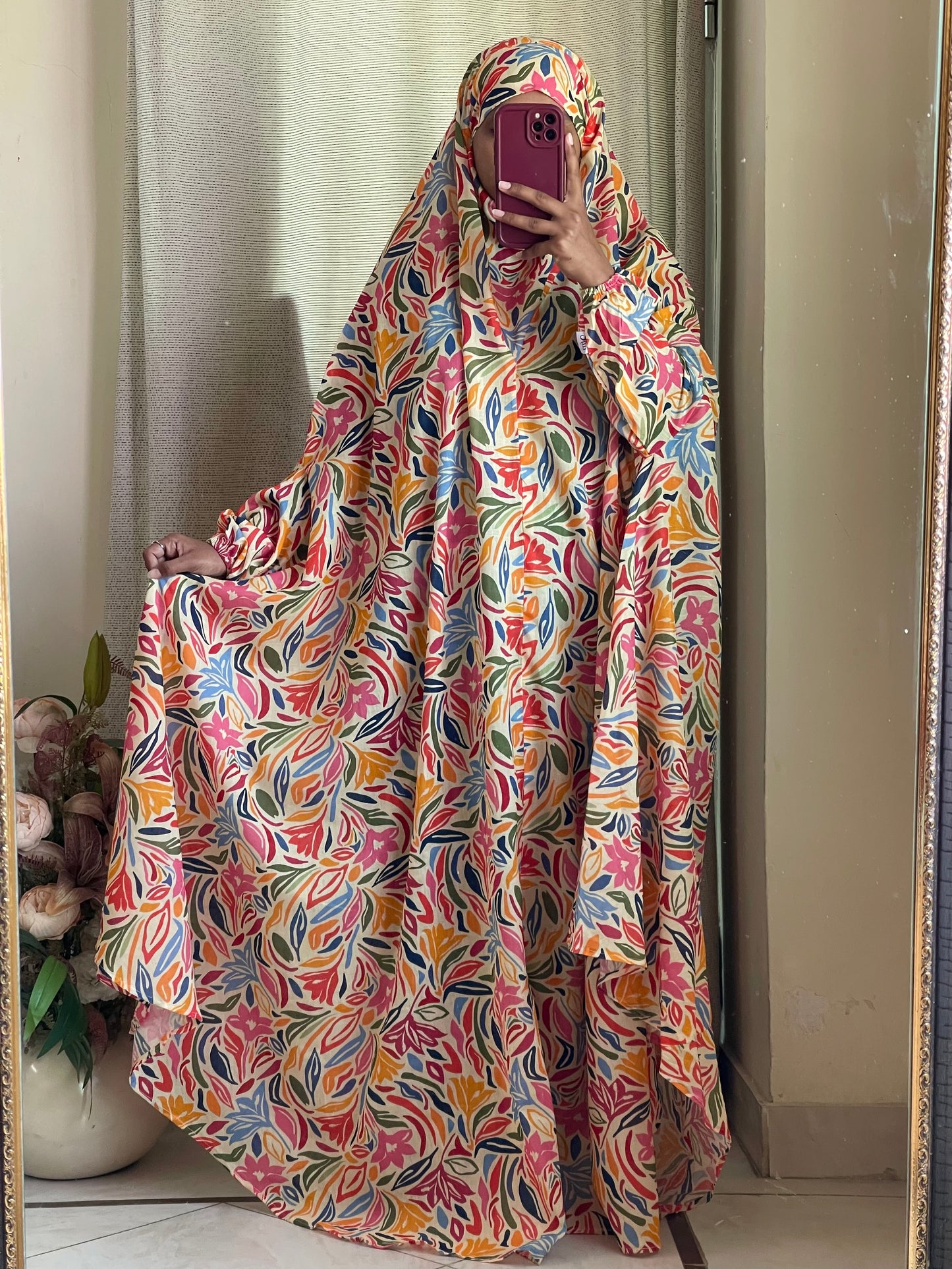 Full Coverage Namaz Chadar with Sleeves + Niqab (Pure Lawn)