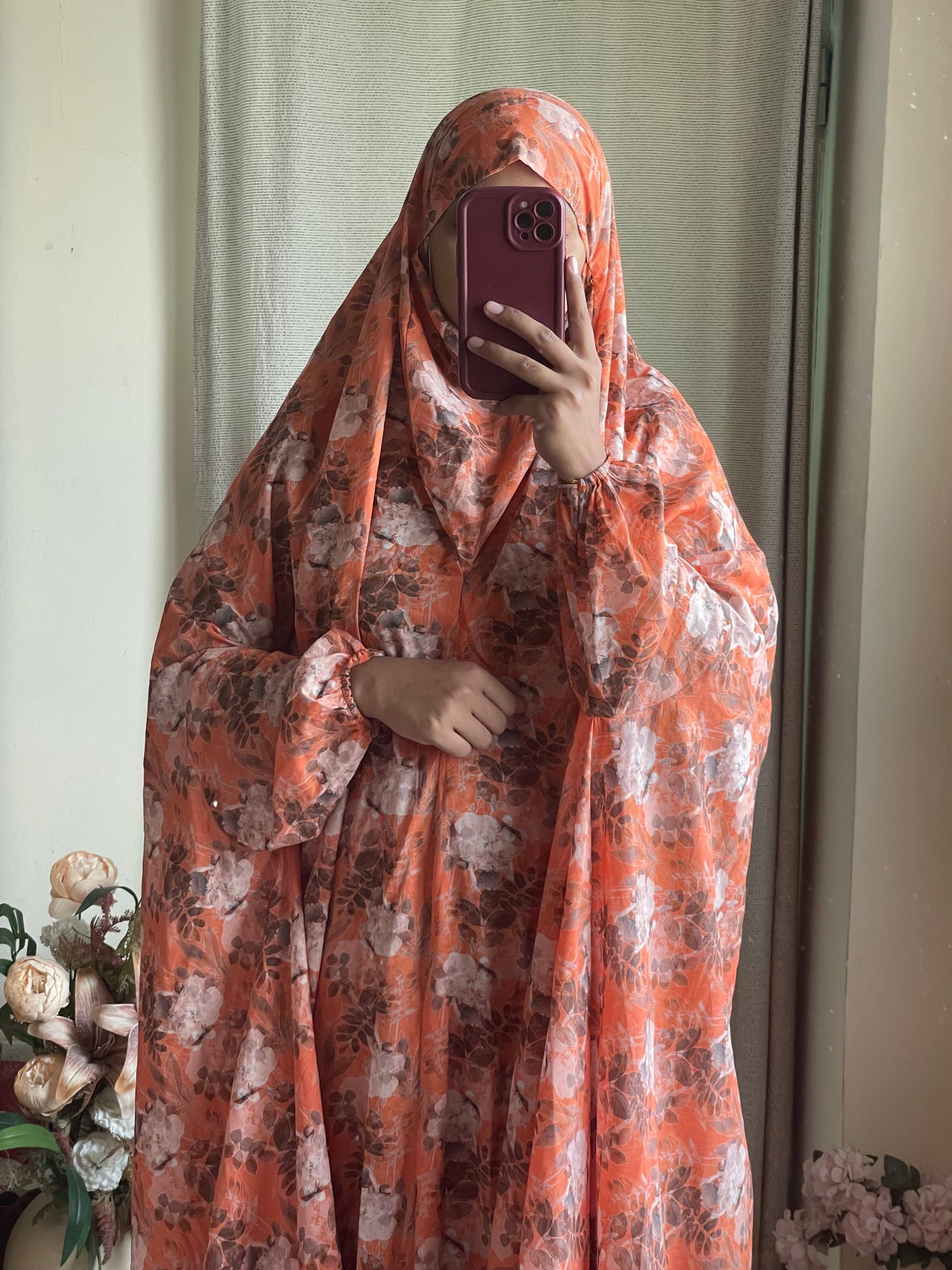 Full Coverage Namaz Chadar with Sleeves + Niqab (Pure Lawn)