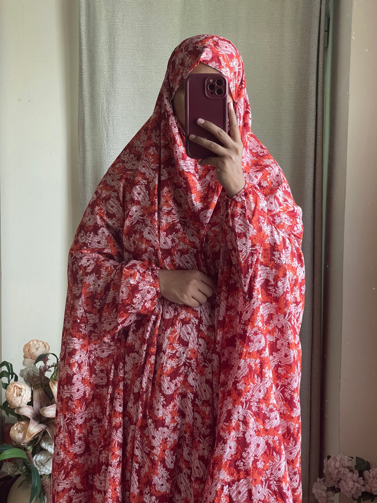 Full Coverage Namaz Chadar with Sleeves + Niqab (Pure Lawn)