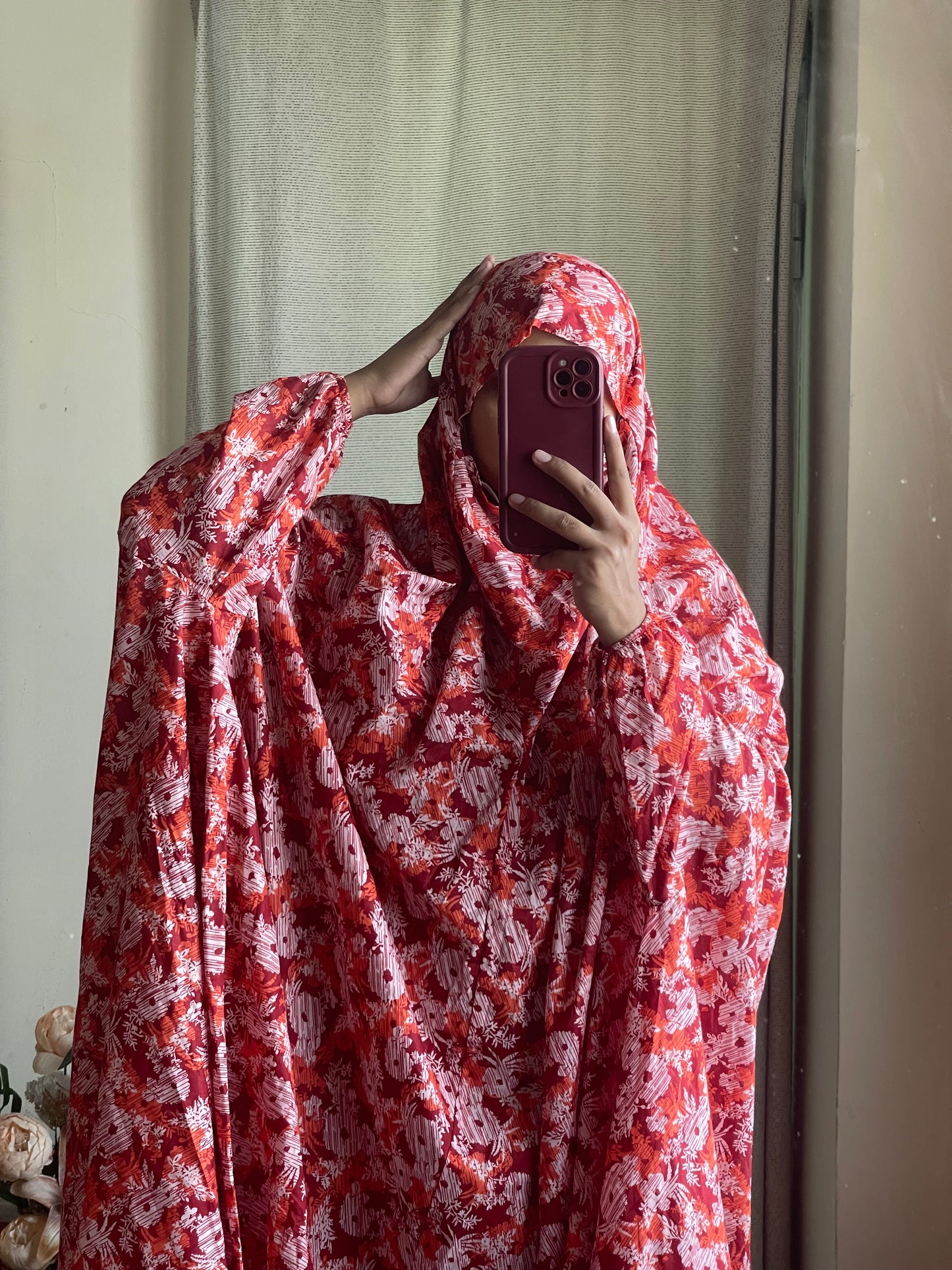 Full Coverage Namaz Chadar with Sleeves + Niqab (Pure Lawn)