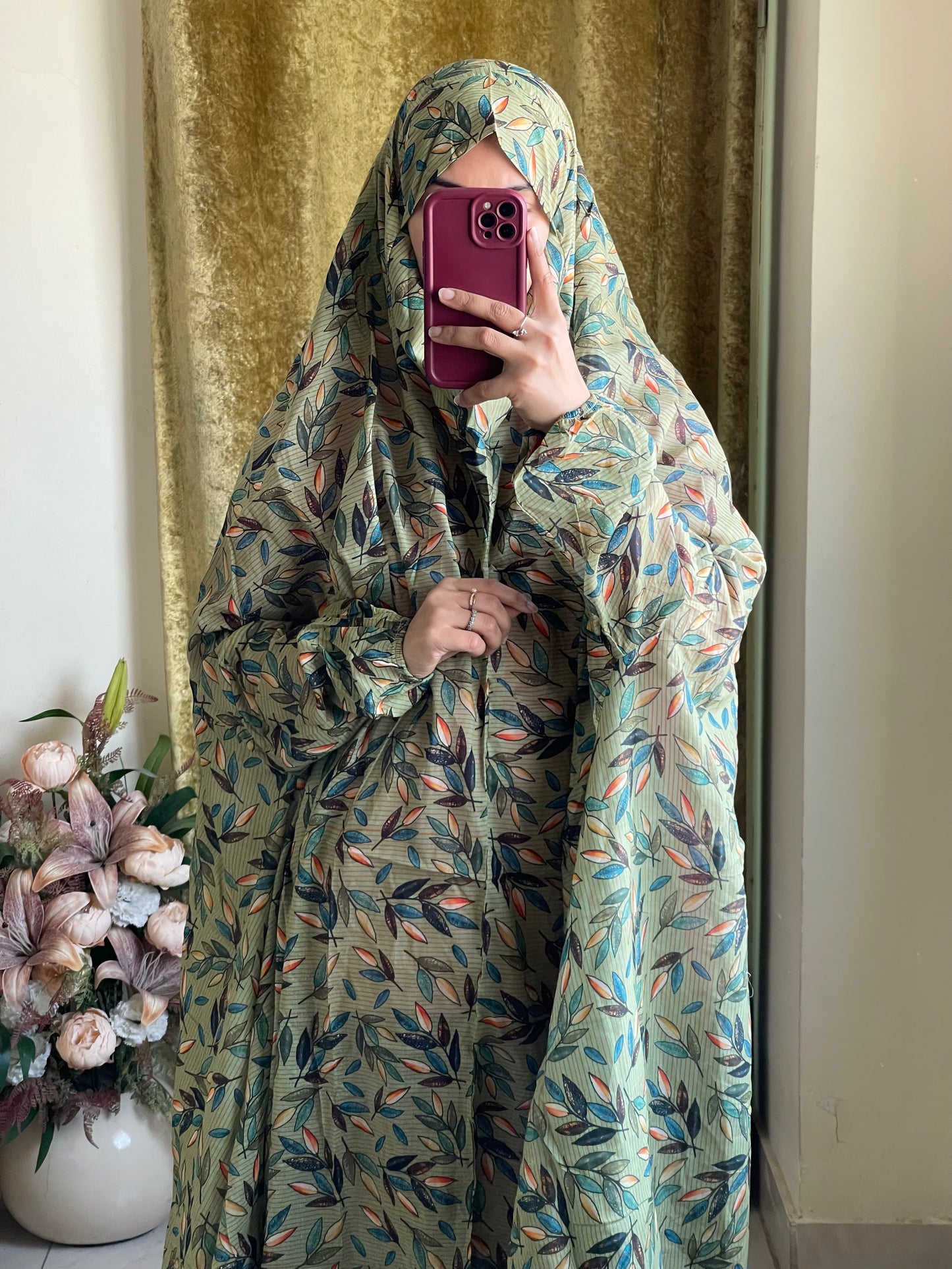 Full Coverage Namaz Chadar with Sleeves + Niqab (Pure Lawn)
