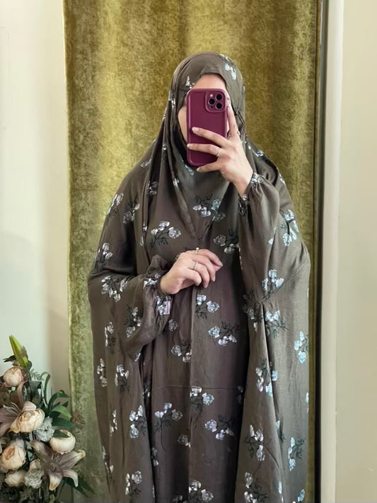 Full Coverage Namaz chadar with sleeves + Niqab (Linen)