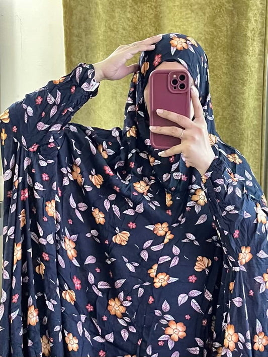 Full Coverage Namaz chadar with sleeves + Niqab (Linen)