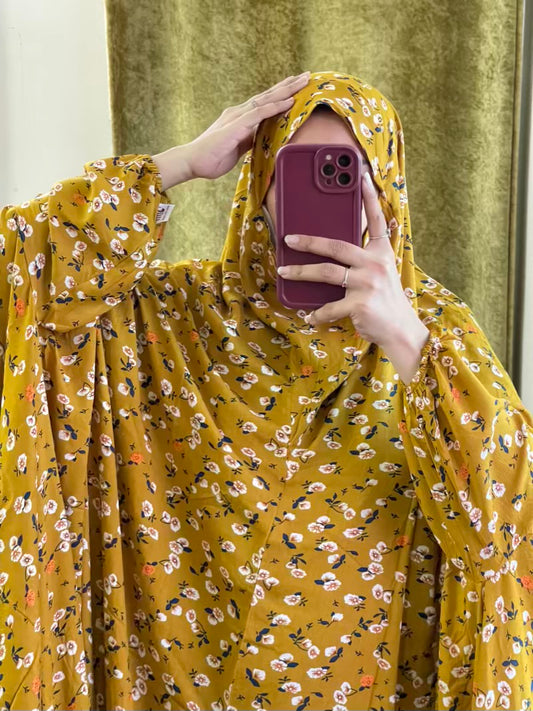 Full Coverage Namaz chadar with sleeves + Niqab (Linen)