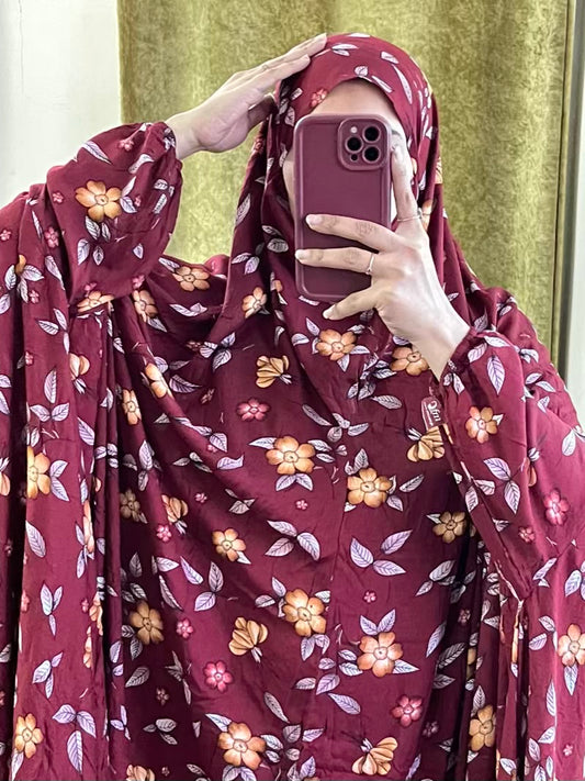 Full Coverage Namaz chadar with sleeves + Niqab (Linen)