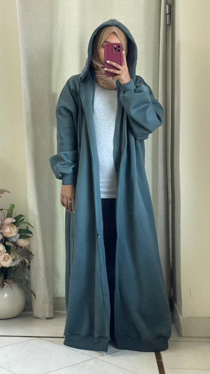 Hoodie Abaya (Stone Grey)