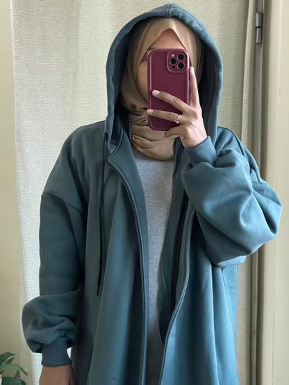 Hoodie Abaya (Stone Grey)