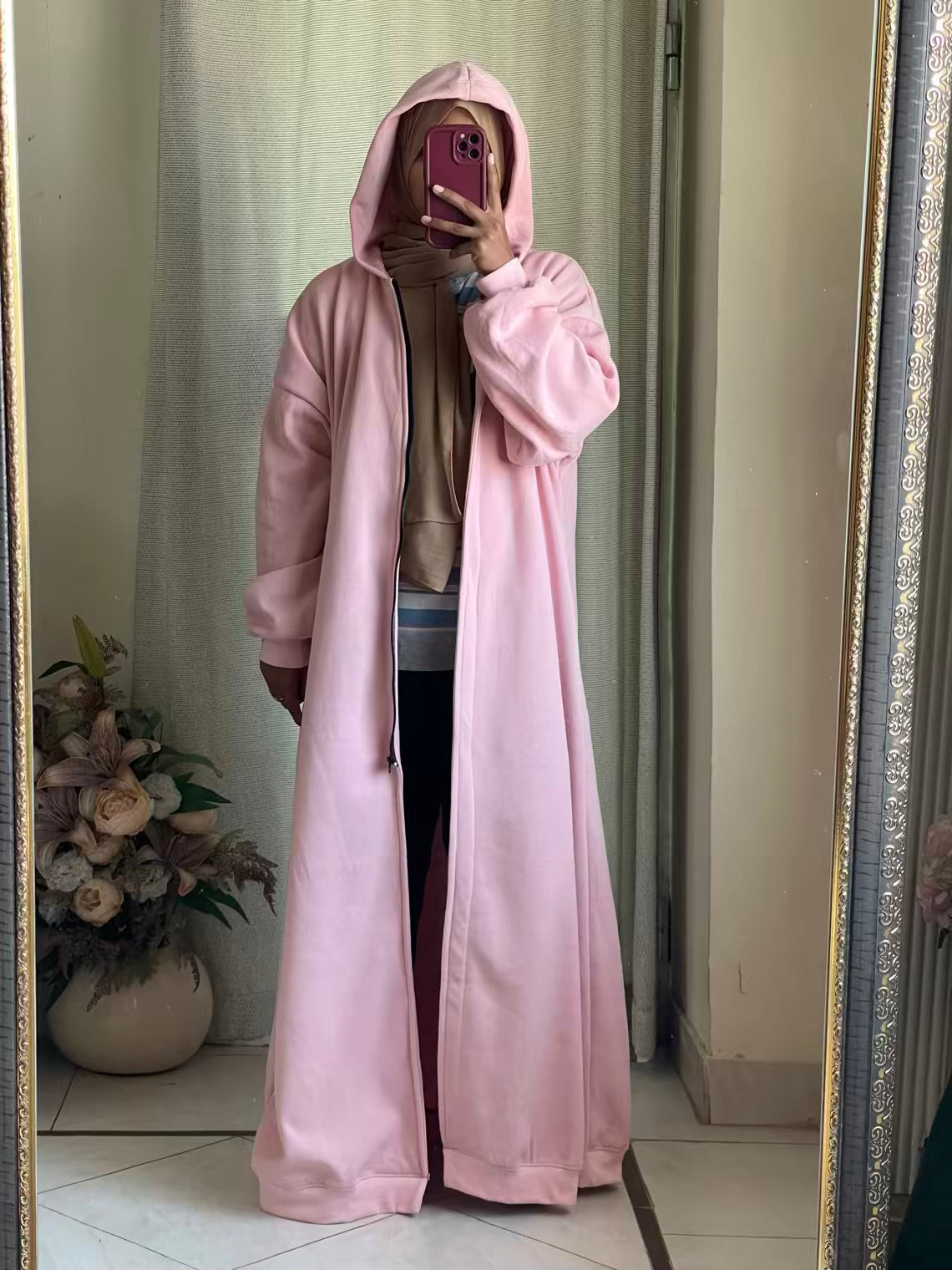 Hoodie Abaya (Pastel Pink)
