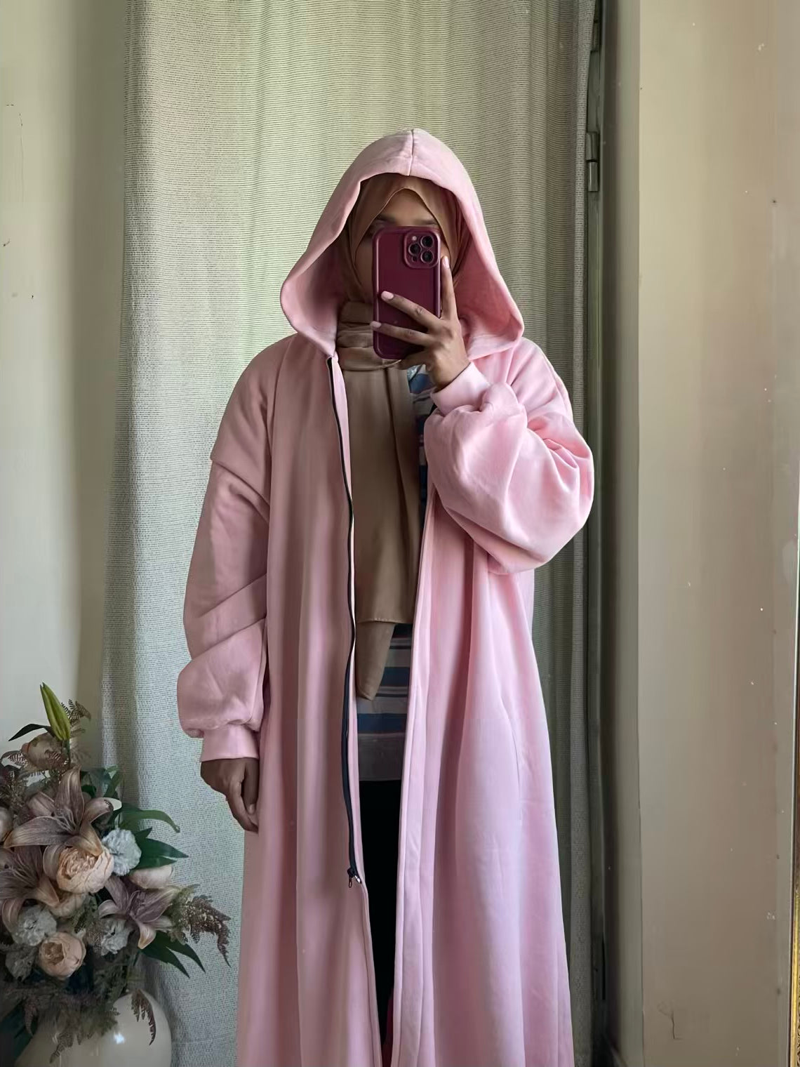 Hoodie Abaya (Pastel Pink)