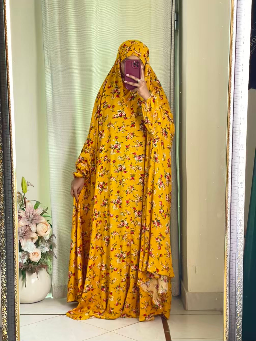 Full Coverage Namaz Chadar with Sleeves + Niqab (Linen)