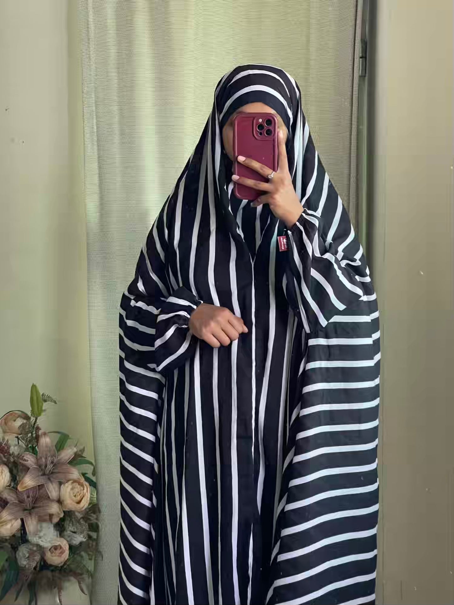 Full Coverage Namaz chadar with sleeves + Niqab (Linen)