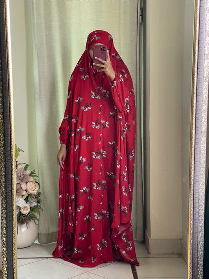 Full Coverage Namaz chadar with sleeves + Niqab (Linen)