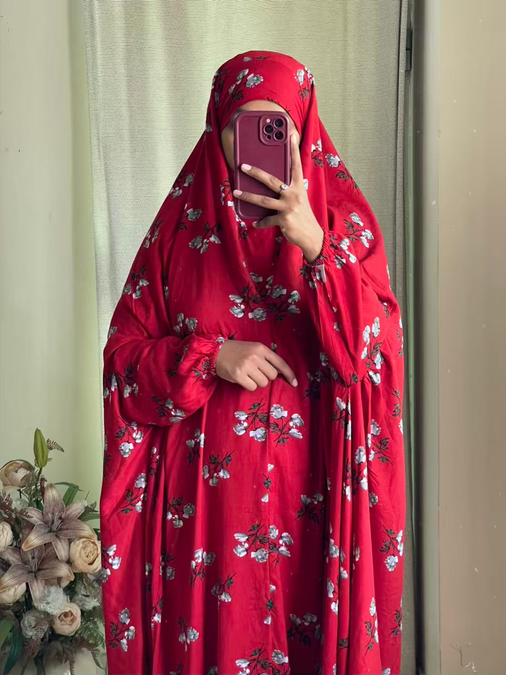 Full Coverage Namaz chadar with sleeves + Niqab (Linen)