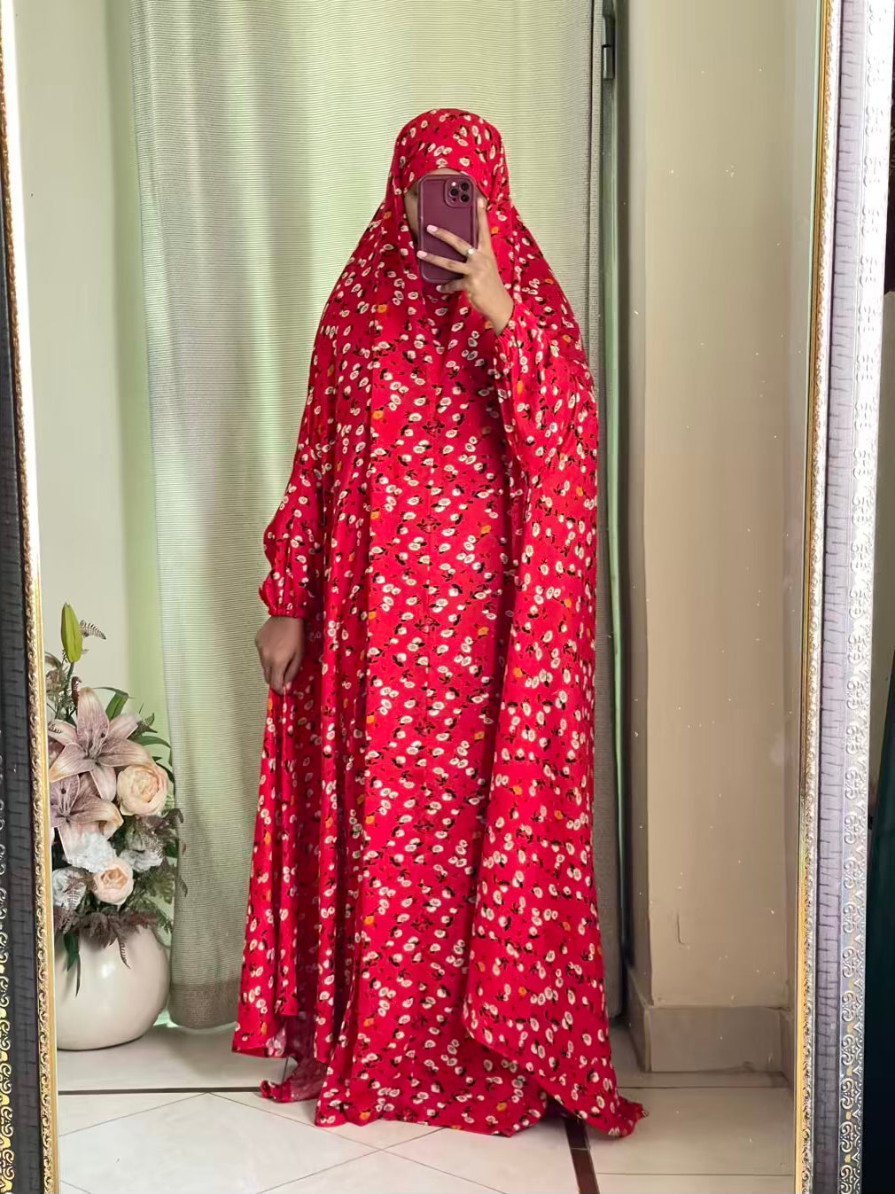 Full Coverage Namaz Chadar with Sleeves + Niqab (Linen)