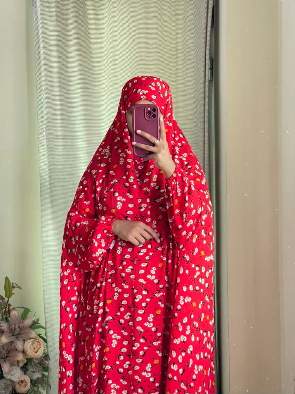 Full Coverage Namaz Chadar with Sleeves + Niqab (Linen)