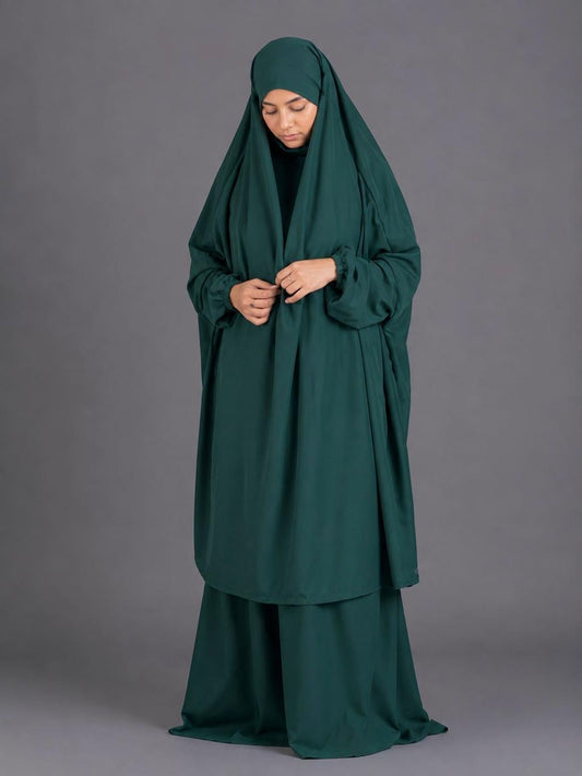 3 Piece Jilbab - Bottle Green