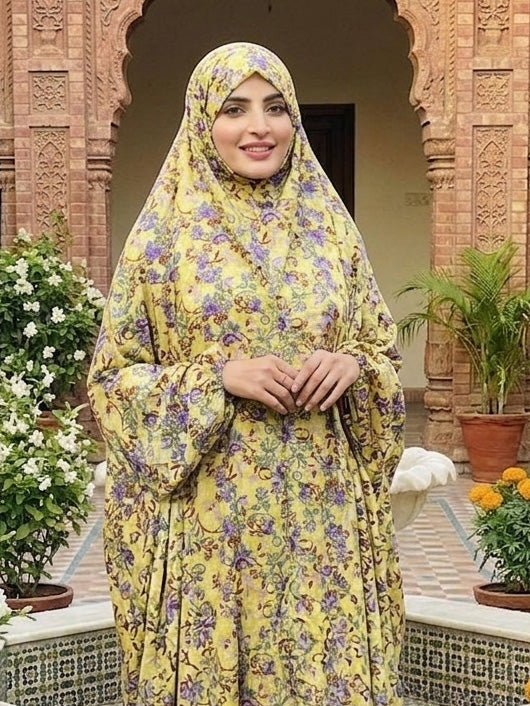 Full Coverage Namaz Chadar with Sleeves + Niqab (Mix Lawn