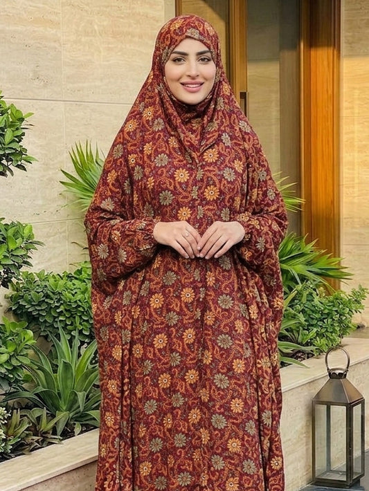 Full Coverage Namaz chadar with sleeves + Niqab (Linen)