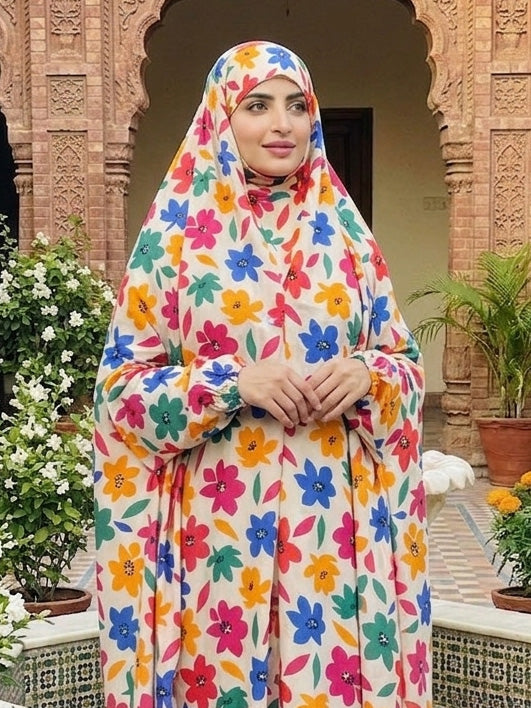 Full Coverage Namaz Chadar with Sleeves + Niqab (Pure Lawn)