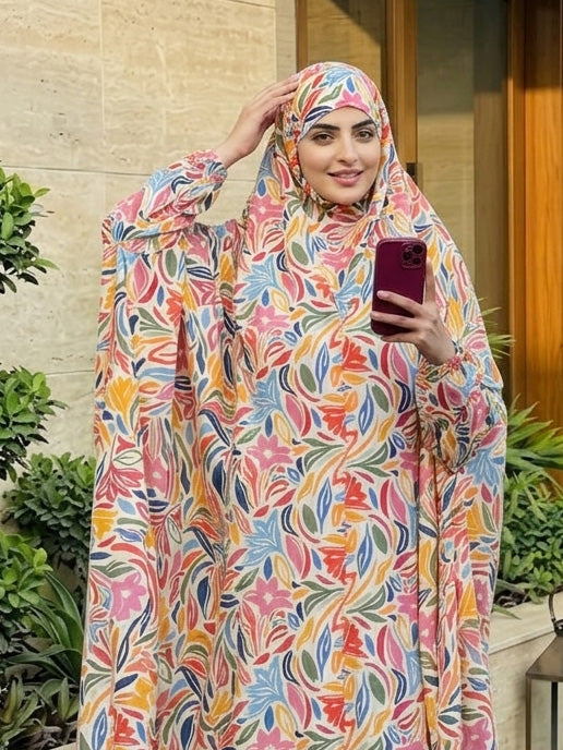 Full Coverage Namaz Chadar with Sleeves + Niqab (Pure Lawn)