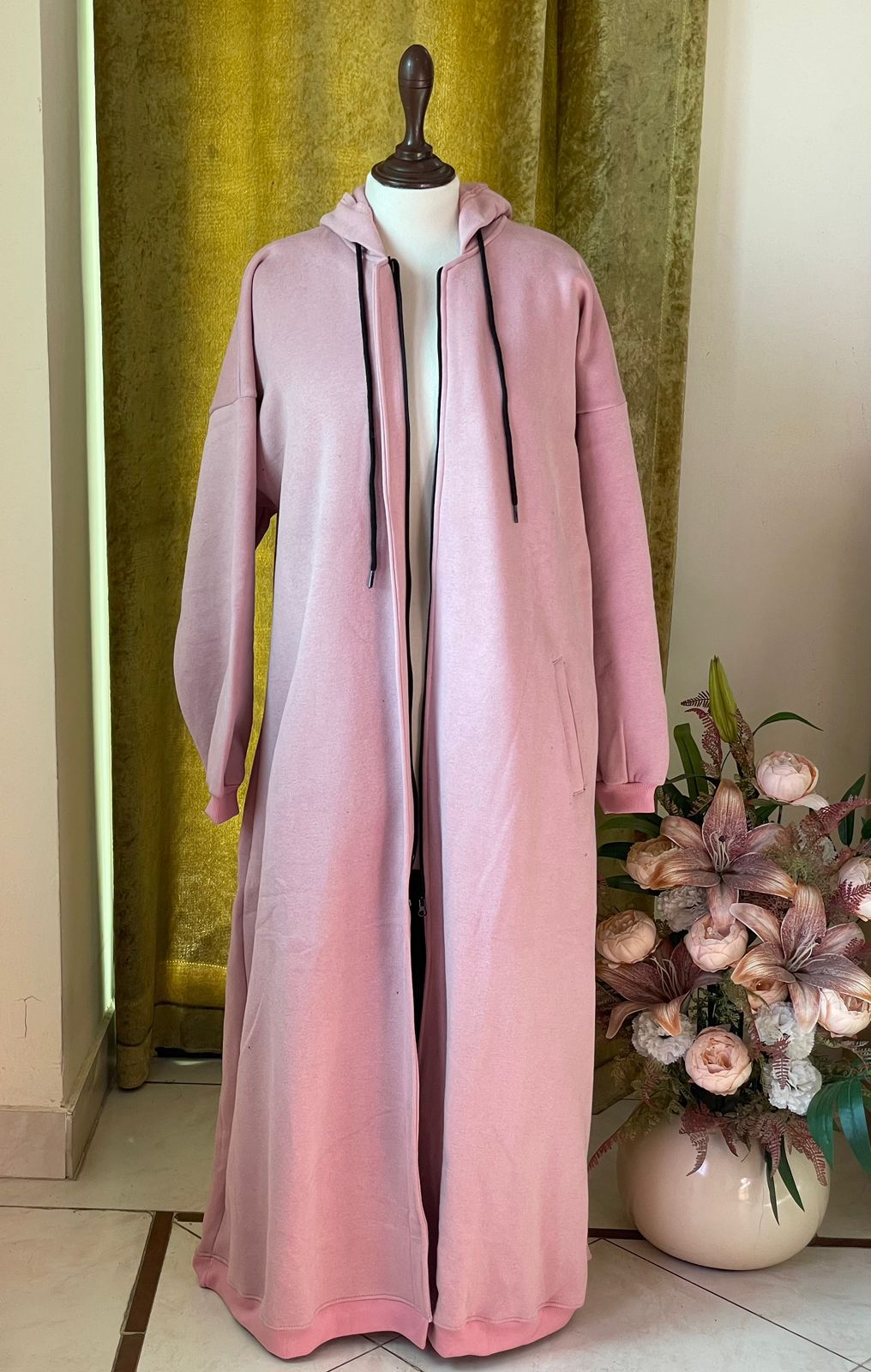 Hoodie Abaya (Baby Pink)