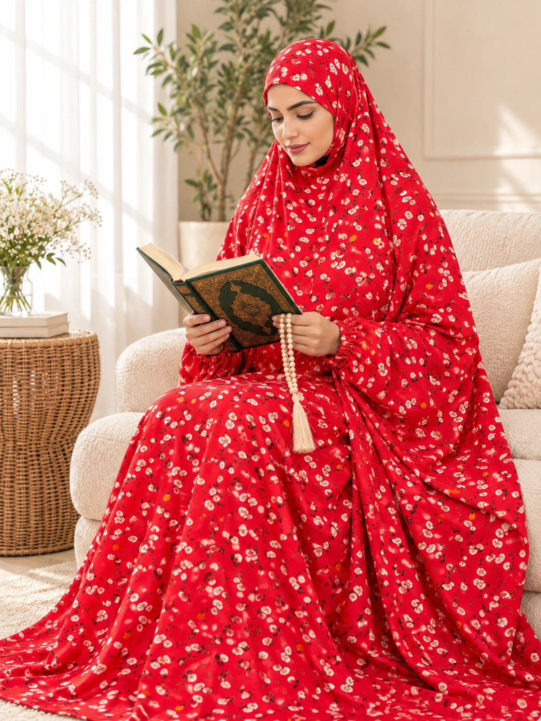 Full Coverage Namaz Chadar with Sleeves + Niqab (Linen) - lifestyle photo