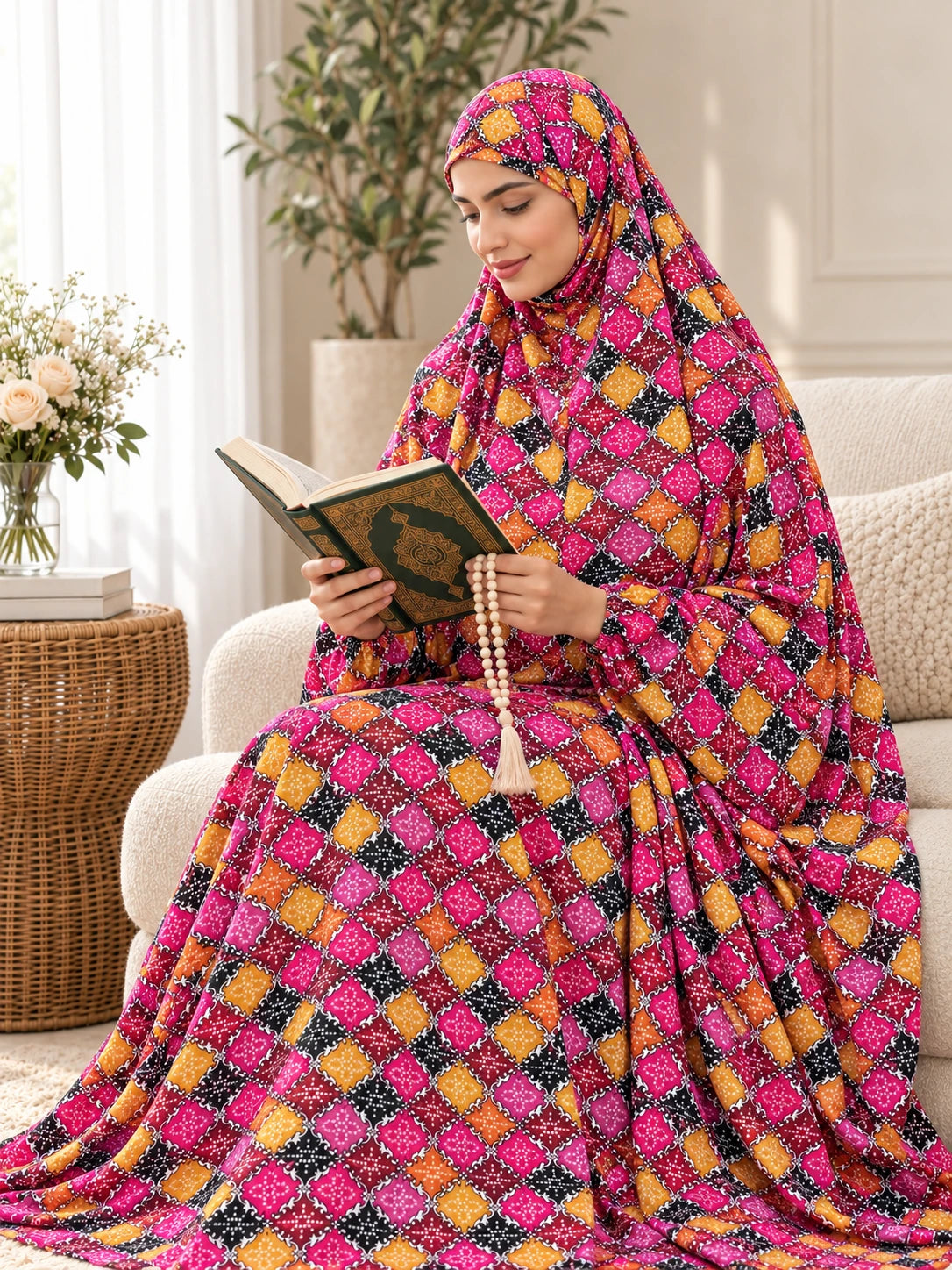 Full Coverage Namaz Chadar with Sleeves + Niqab (Linen) - lifestyle photo