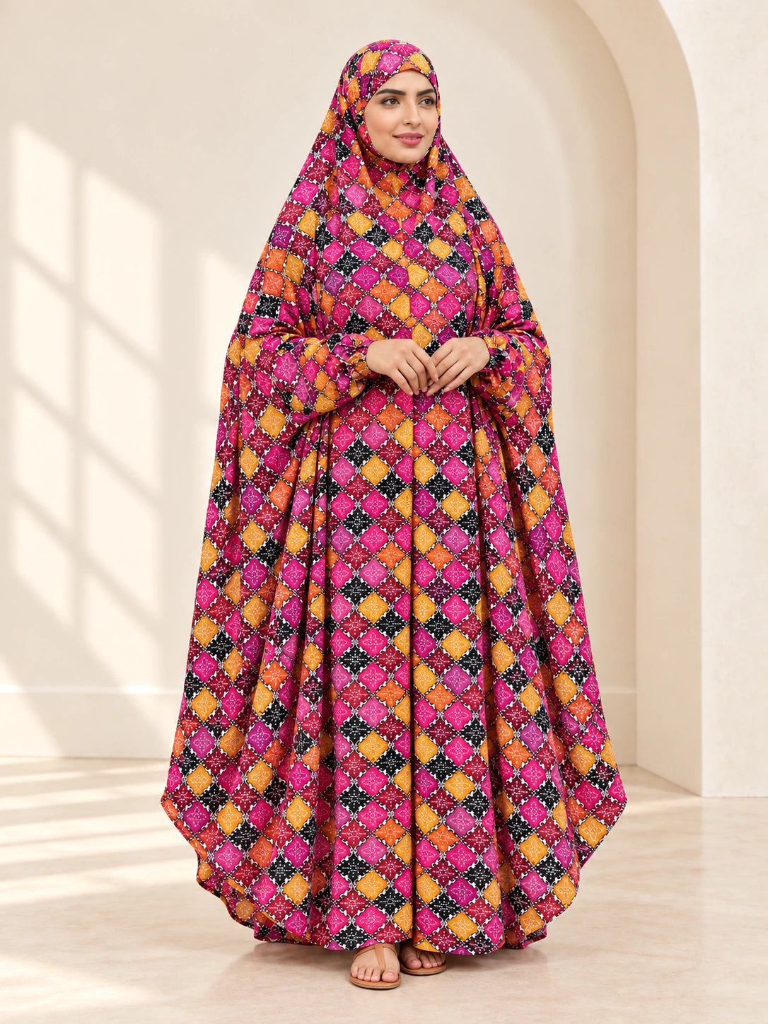 Full Coverage Namaz Chadar with Sleeves + Niqab (Linen) - full product view