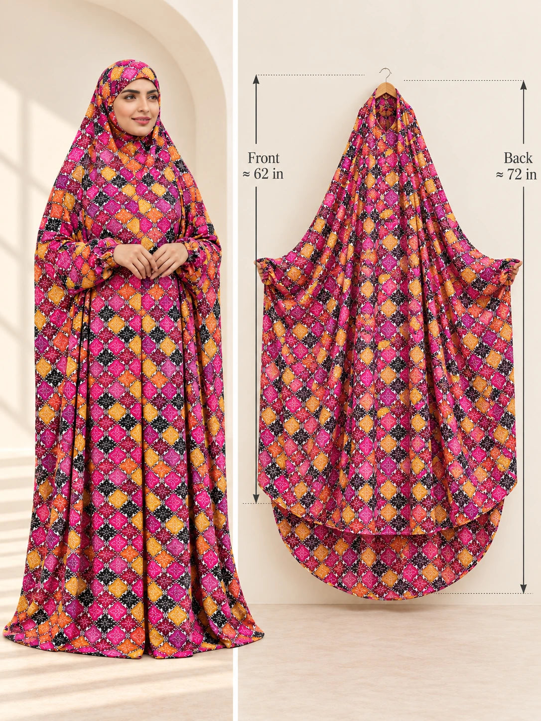 Full Coverage Namaz Chadar with Sleeves + Niqab (Linen) - on a hanger
